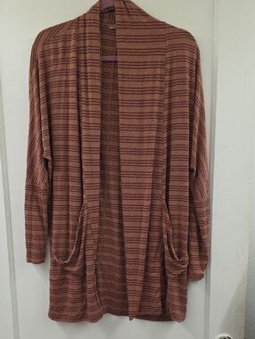 prAna Foundation Wrap Cardigan M Pebble Grey Stripe Open Front Modal Pockets